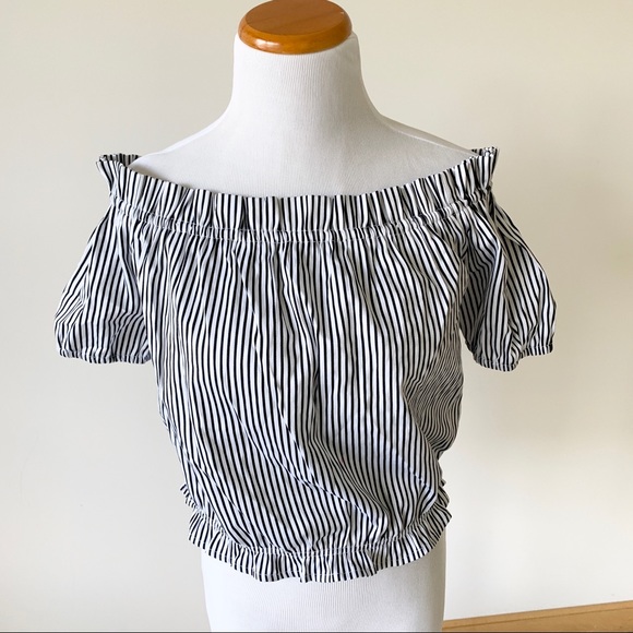 New Look Off the Shoulder striped crop top sz 8 - Picture 2 of 6